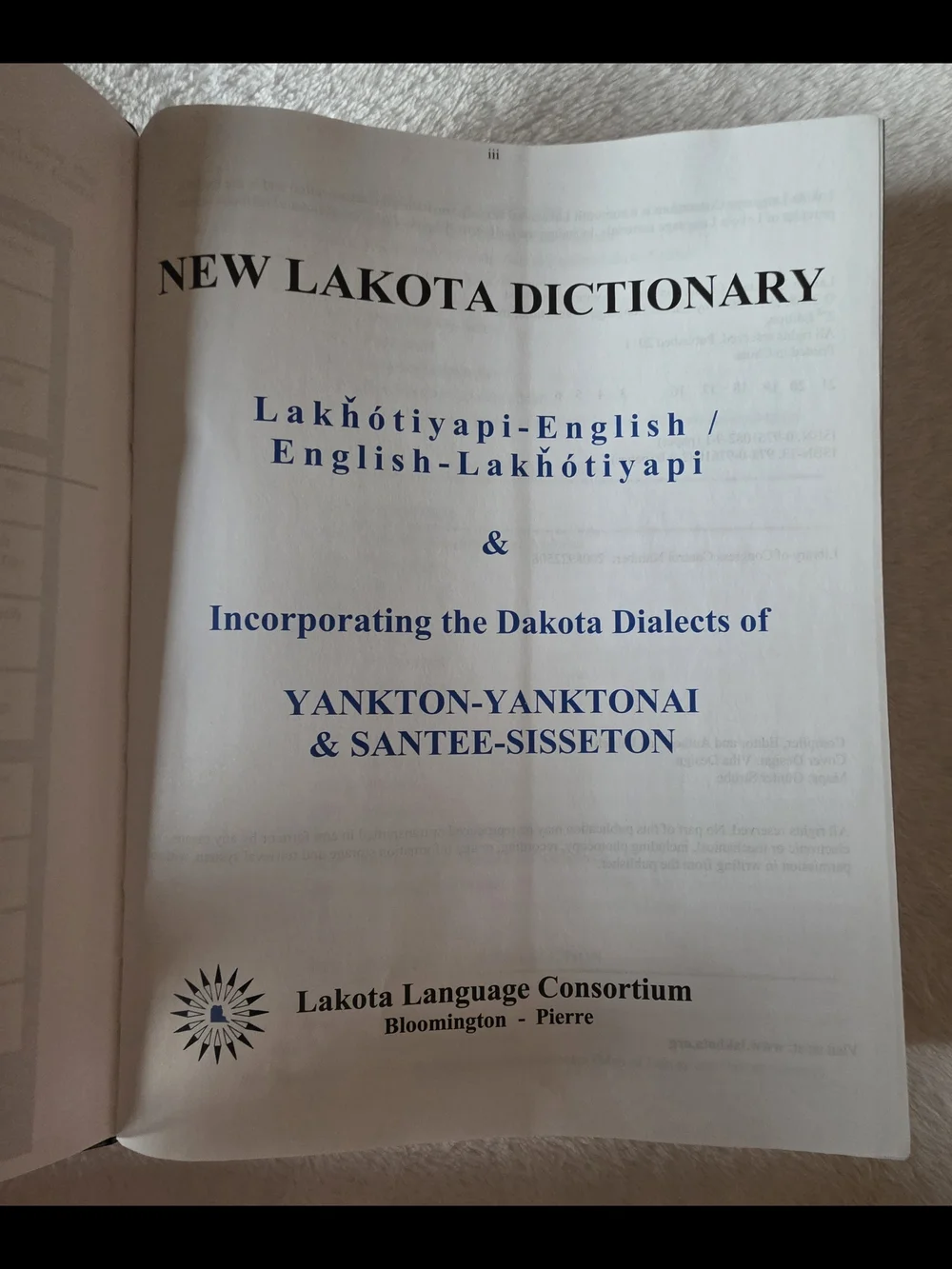 Lakota Language Consortium Copyright Page - Black Text on White